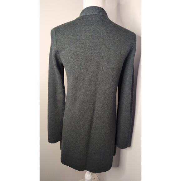 Eileen Fisher Italian Wool Cardigan Hunter Green Open Front Minimalist Sweater - Picture 3 of 10
